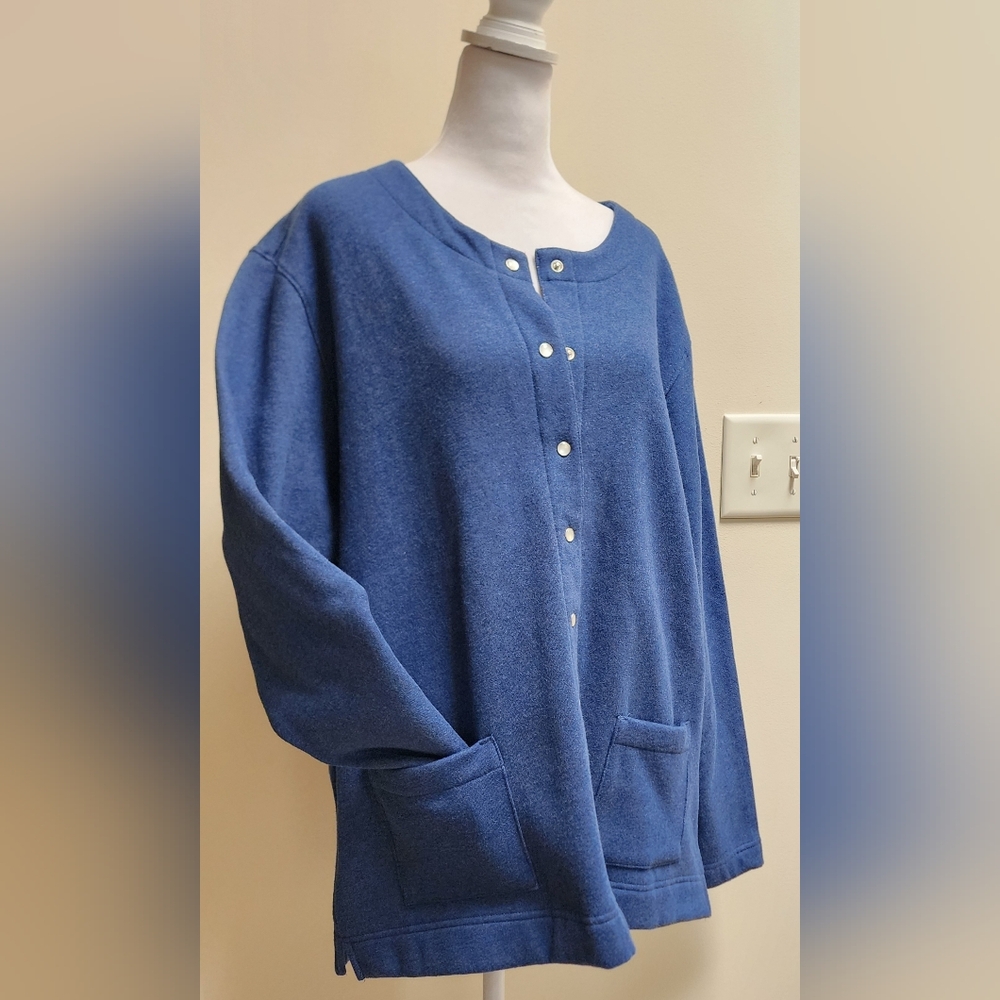 Vintage Classic Elements Blue Snap Front Fleece Lined Cardigan Women's XL